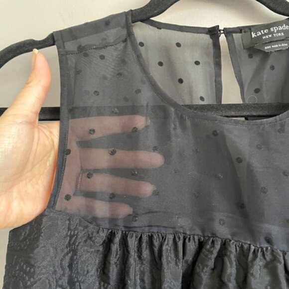 Kate Spade Black Organza Sleeveless Tiered Mini Dress - XXS, worn 1X - Picture 4 of 11